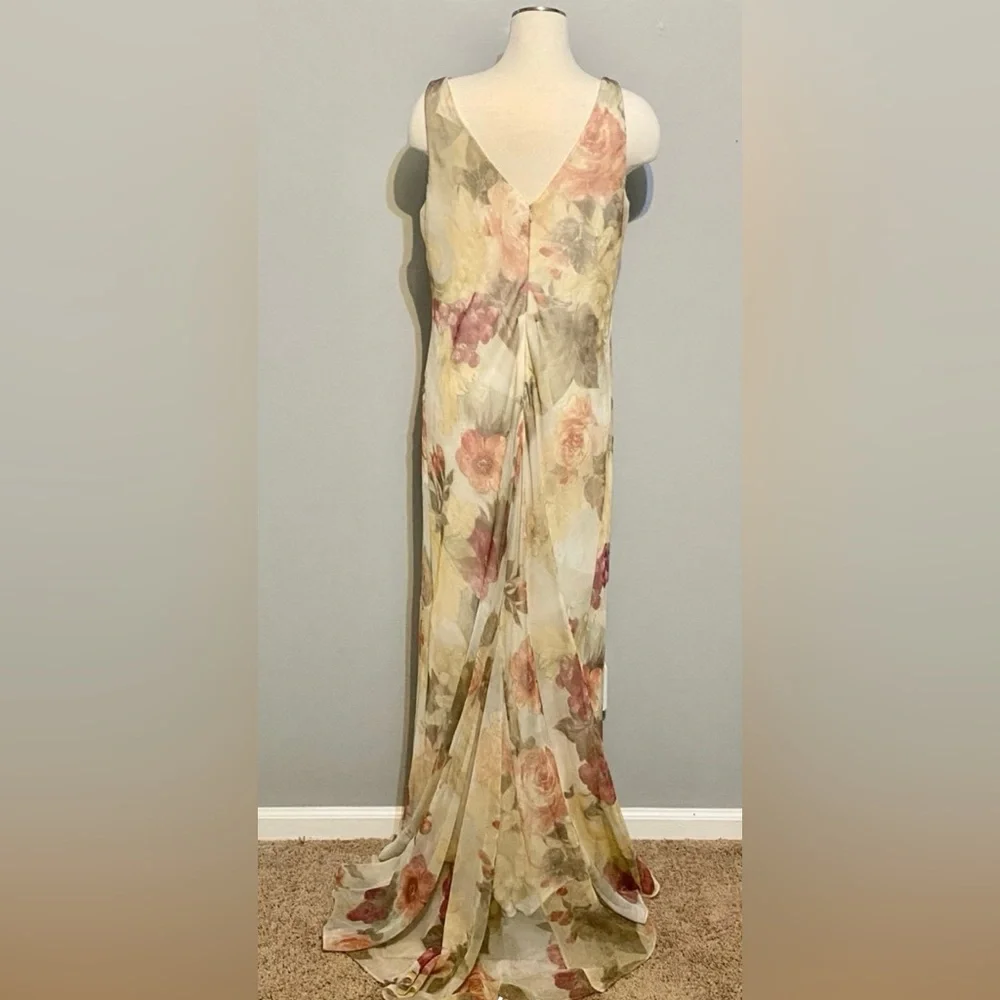 Vintage Jeffery & Dara Evening by Tom Barra Long Elegant Cream Floral Maxi Sz 16 - Picture 7 of 9